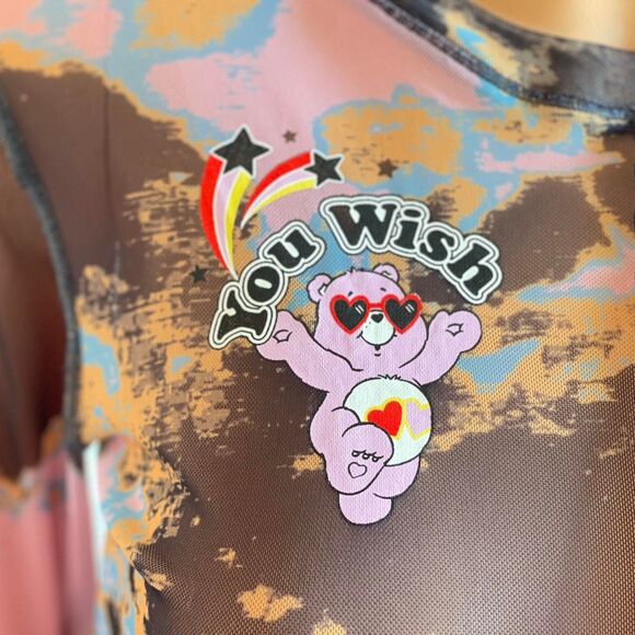 NWOT Care Bears Tie Dye Sheer Mesh Maxi Dress Long Sleeve Grunge Bodycon Size S - Picture 4 of 8